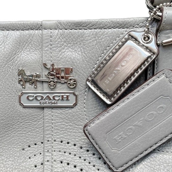 Coach Chelsea Inlaid Leather Charlie Tote Patchwork Gray Silver Blue Lining NEW - Picture 7 of 11